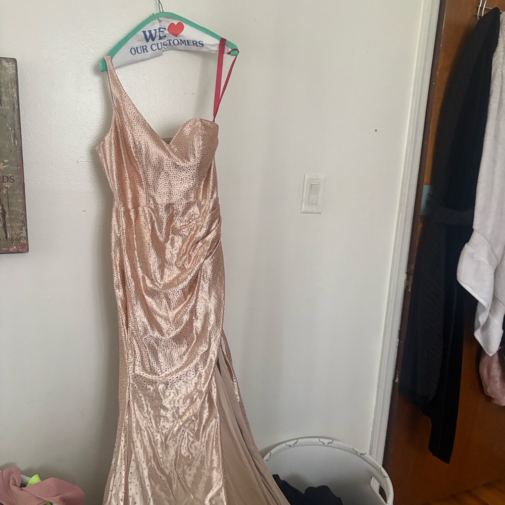 Jovani Rose Gold Sequin One-Shoulder Maxi Dress worn one time and dry cleaned.